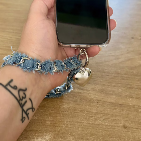Telefoonkoord denim lichtblauw - Afbeelding 2